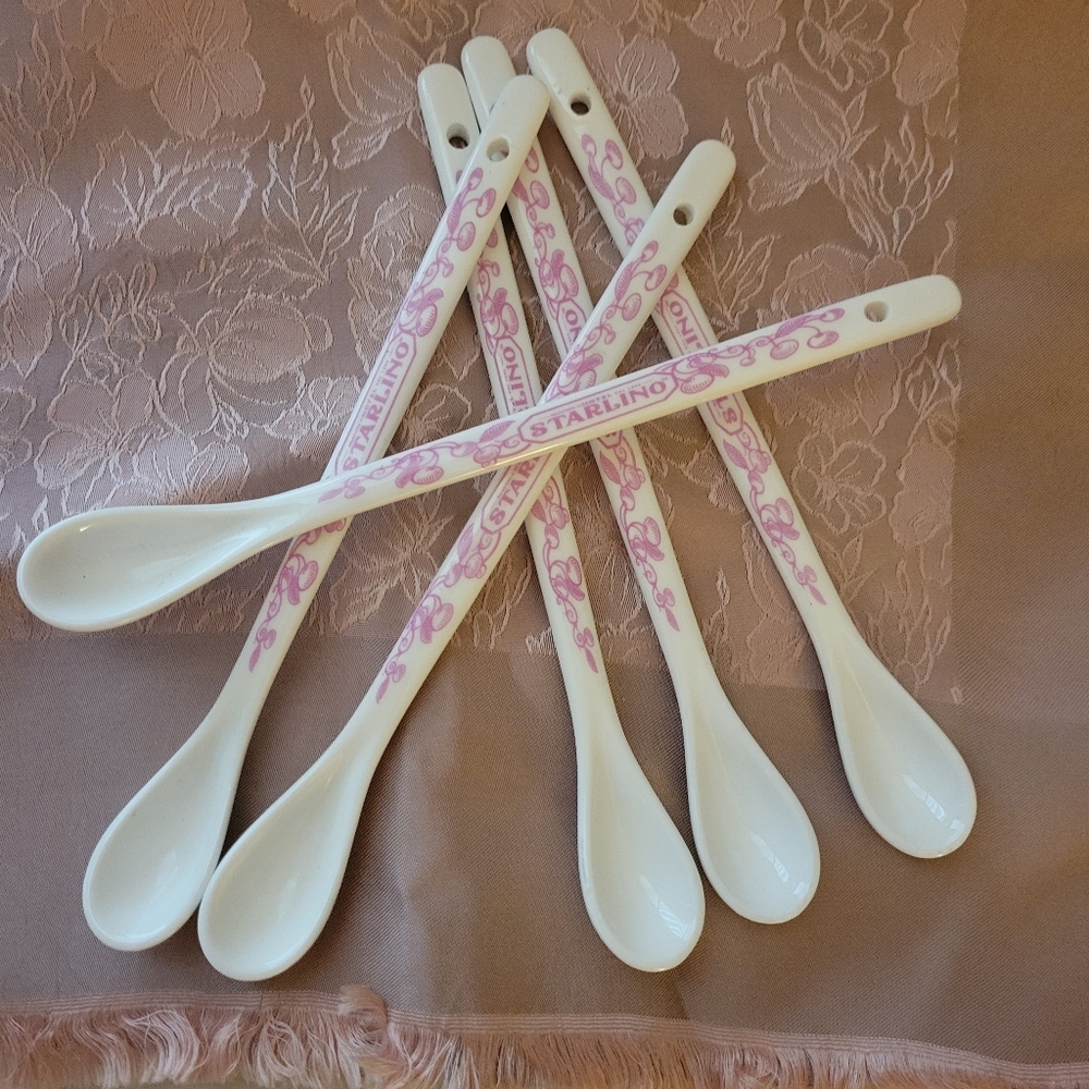 Hotel Starlino Logo Ceramic Spoons (6) ~ Bar Cart ~ Coffee Bar ~ Dessert Spoon